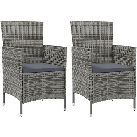 vidaXL Gartenstühle mit Kissen 2 Stk. Poly Rattan Grau