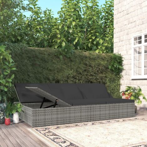 Sonnenliege mit Auflagen Poly Rattan Dunkelgrau vidaXL (1/5)