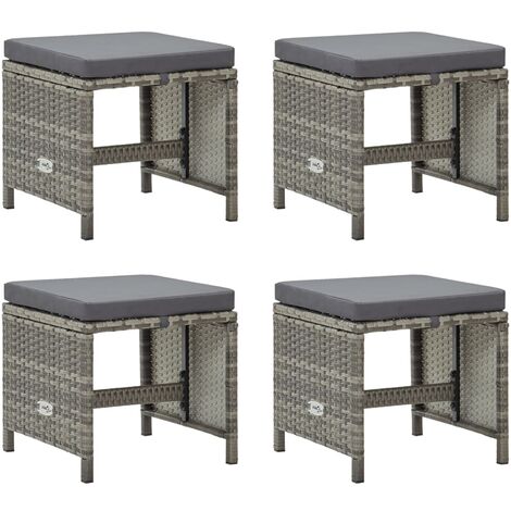 vidaXL Gartenhocker 4 Stk. mit Sitzkissen Poly Rattan Grau