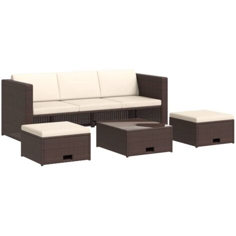 4-tlg. Garten-Lounge-Set mit Auflagen Poly Rattan Braun vidaXL (1/5)