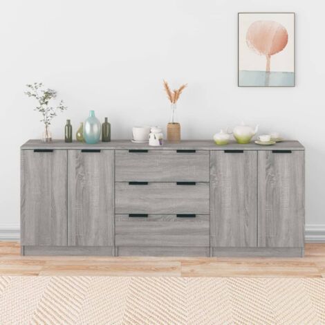 3-tlg. Sideboard Grau Sonoma Eiche-Optik Holzwerkstoff vidaXL