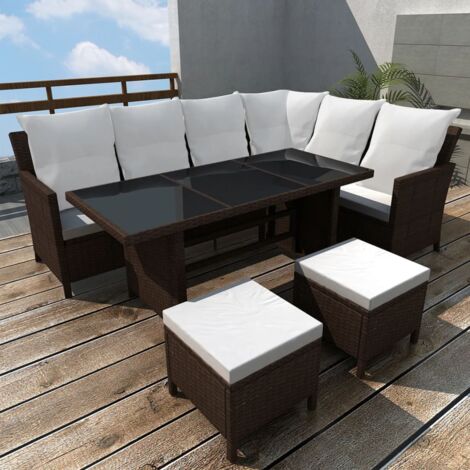 4-tlg. Garten-Lounge-Set mit Auflagen Poly Rattan Braun vidaXL
