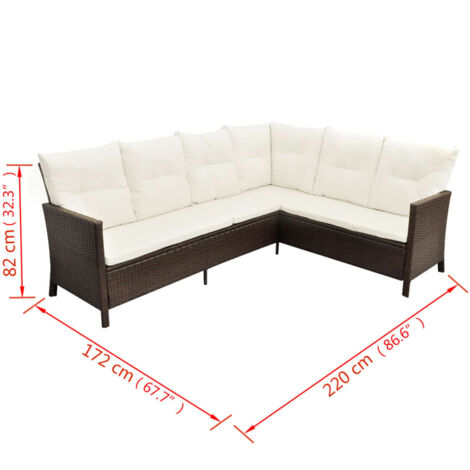 4-tlg. Garten-Lounge-Set mit Auflagen Poly Rattan Braun vidaXL