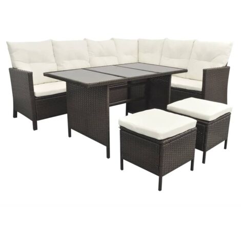 4-tlg. Garten-Lounge-Set mit Auflagen Poly Rattan Braun vidaXL