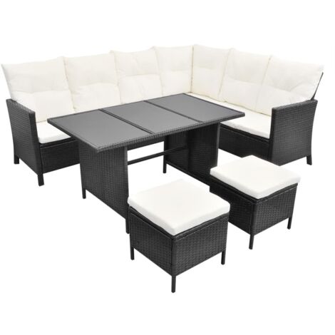 vidaXL Gartenmöbel 2-tlg Poly Rattan Schwarz Gartenset Lounge Sessel Tisch 