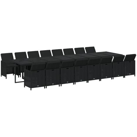 17-tlg. Garten-Essgruppe mit Kissen Schwarz Poly Rattan vidaXL