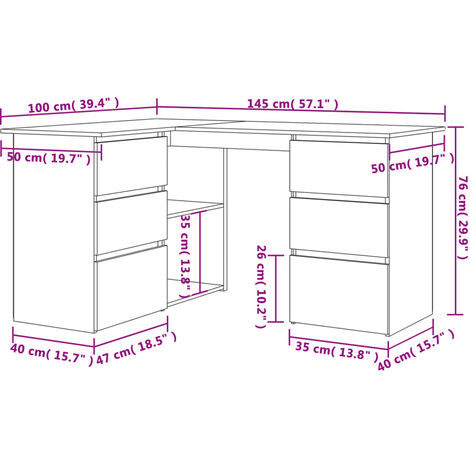 Eckschreibtisch Braun Eichen-Optik 145x100x76 cm Holzwerkstoff vidaXL