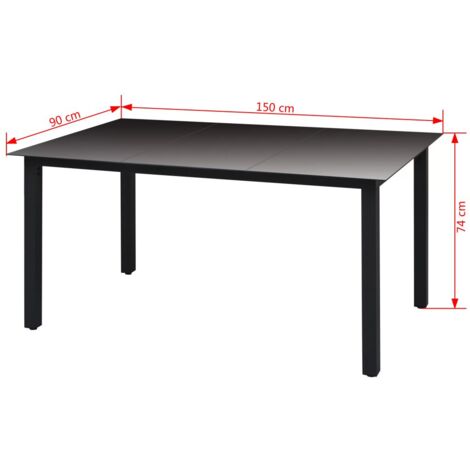 Gartentisch Schwarz 150x90x74 cm Aluminium und Glas vidaXL