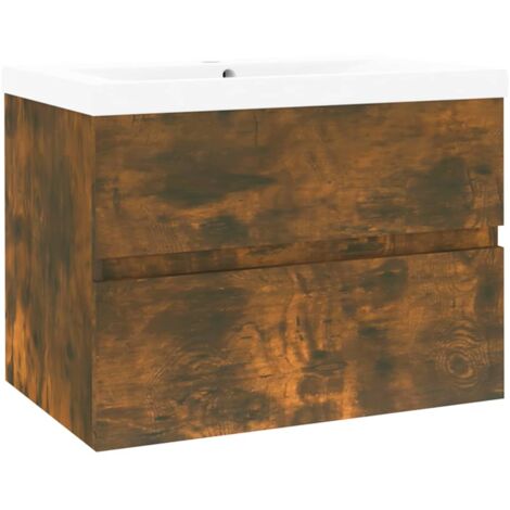 Waschbeckenschrank mit Einbaubecken Räuchereiche Holzwerkstoff vidaXL