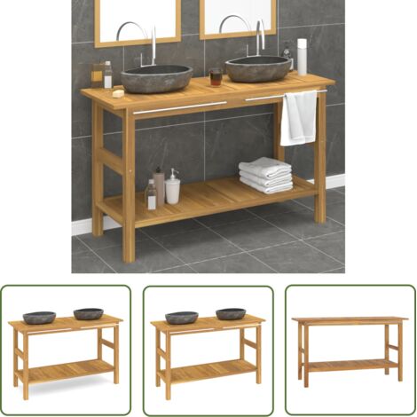 The Living Store Waschtisch mit Flussstein-Waschbecken Massivholz Teak - Tisch - Badezimmermöbel - Wascht Tisch - Flüsssteinswaschbecken - Holzmöbel (1/5)