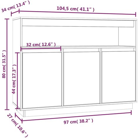 Sideboard 104,5x34x80 cm Massivholz Kiefer vidaXL