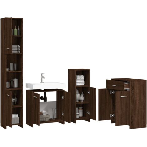 4-tlg. Badmöbel-Set Braun Eichen-Optik Holzwerkstoff vidaXL
