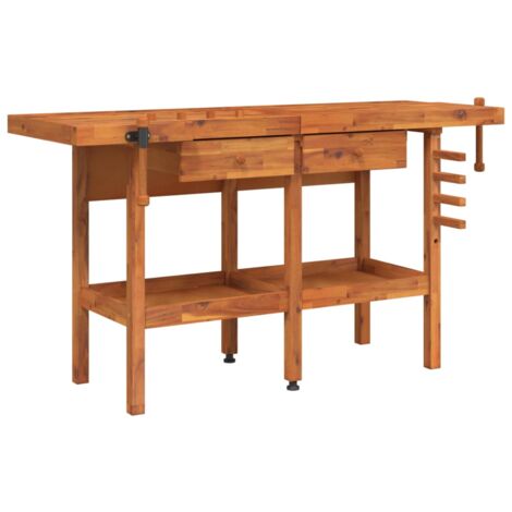 Werkbank mit Schubladen Schraubstöcken 162x62x83 cm Akazienholz vidaXL
