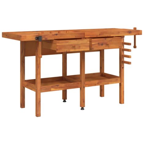 Werkbank mit Schubladen Schraubstöcken 162x62x83 cm Akazienholz vidaXL