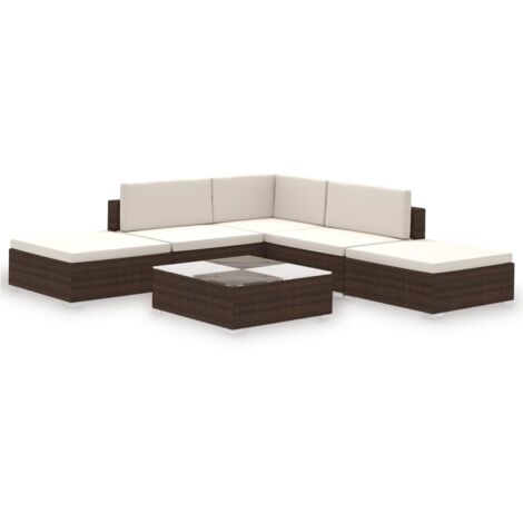 6-tlg. Garten-Lounge-Set mit Auflagen Poly Rattan Braun vidaXL