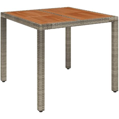 Gartentisch mit Holzplatte Grau 90x90x75 cm Poly Rattan vidaXL