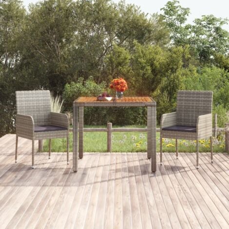 Gartentisch mit Holzplatte Grau 90x90x75 cm Poly Rattan vidaXL