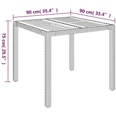Gartentisch mit Holzplatte Grau 90x90x75 cm Poly Rattan vidaXL