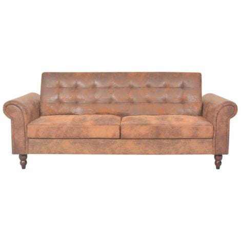 2-Sitzer Schlafsofa mit Armlehnen Künstliches Wildleder Braun vidaXL