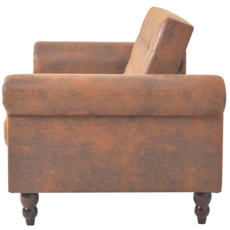 2-Sitzer Schlafsofa mit Armlehnen Künstliches Wildleder Braun vidaXL