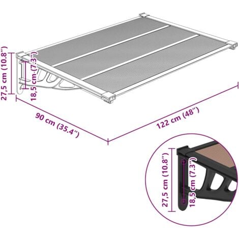 Auvent de porte Noir 122x90 cm Polycarbonate vidaXL