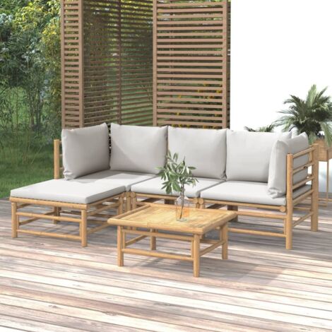 5-tlg. Garten-Lounge-Set mit Hellgrauen Kissen Bambus vidaXL
