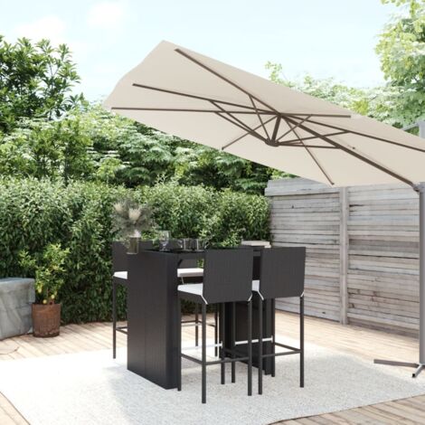 5-tlg. Gartenbar-Set mit Kissen Schwarz Poly Rattan vidaXL (1/5)