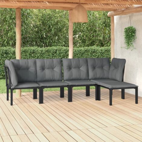 5-tlg. Garten-Lounge-Set Schwarz und Grau Poly Rattan vidaXL