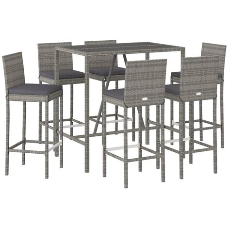 7-tlg. Gartenbar-Set mit Kissen Grau Poly Rattan vidaXL (1/5)