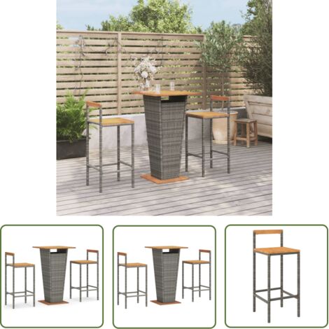 3-tlg. Gartenbar-Set Grau Poly Rattan & Massivholz Akazie vidaXL (1/5)