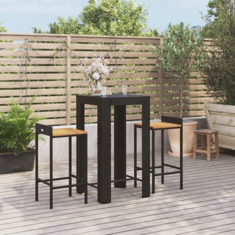 3-tlg. Gartenbar-Set Schwarz Poly Rattan & Massivholz Akazie vidaXL (1/5)