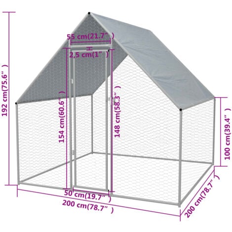 Outdoor-Hühnerkäfig 2x2x1,92 m Verzinkter Stahl vidaXL