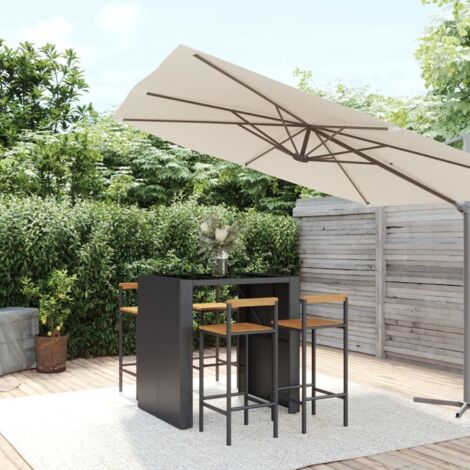 5-tlg. Gartenbar-Set Schwarz Poly Rattan & Massivholz Akazie vidaXL (1/5)
