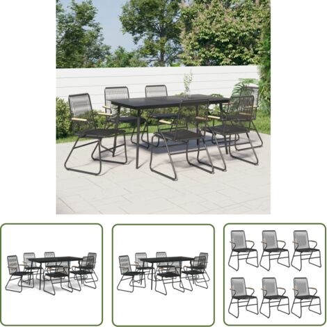 The Living Store 7-tlg. Garten-Essgruppe Schwarz PVC-Rattan - Gartensessel - Gartentisch - Gartenmöbel - Outdoor Möbel - PVC-Rattan (1/5)