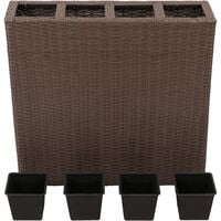vidaXL Hochbeet 4 Töpfe Poly Rattan Braun Pflanzkübel Blumentopf Blumenkübel 