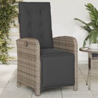 Gartensessel mit Fußteil Verstellbar Grau Poly Rattan vidaXL