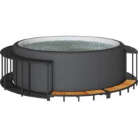 Whirlpool-Umrandung mit Stauraum Holztreppe Schwarz Poly Rattan vidaXL