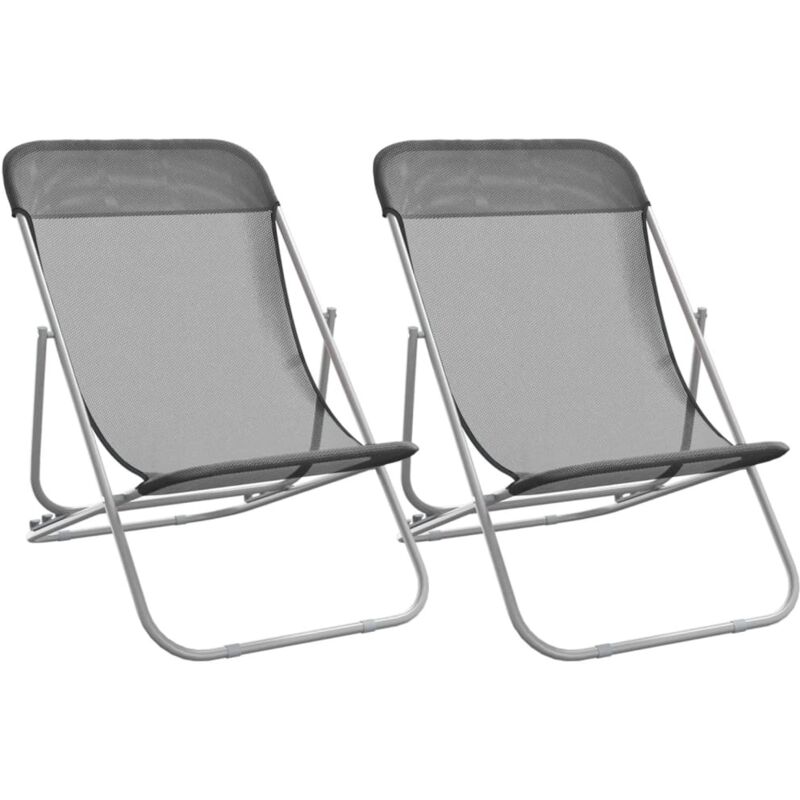 Folding Beach Chairs 2 pcs Grey ...