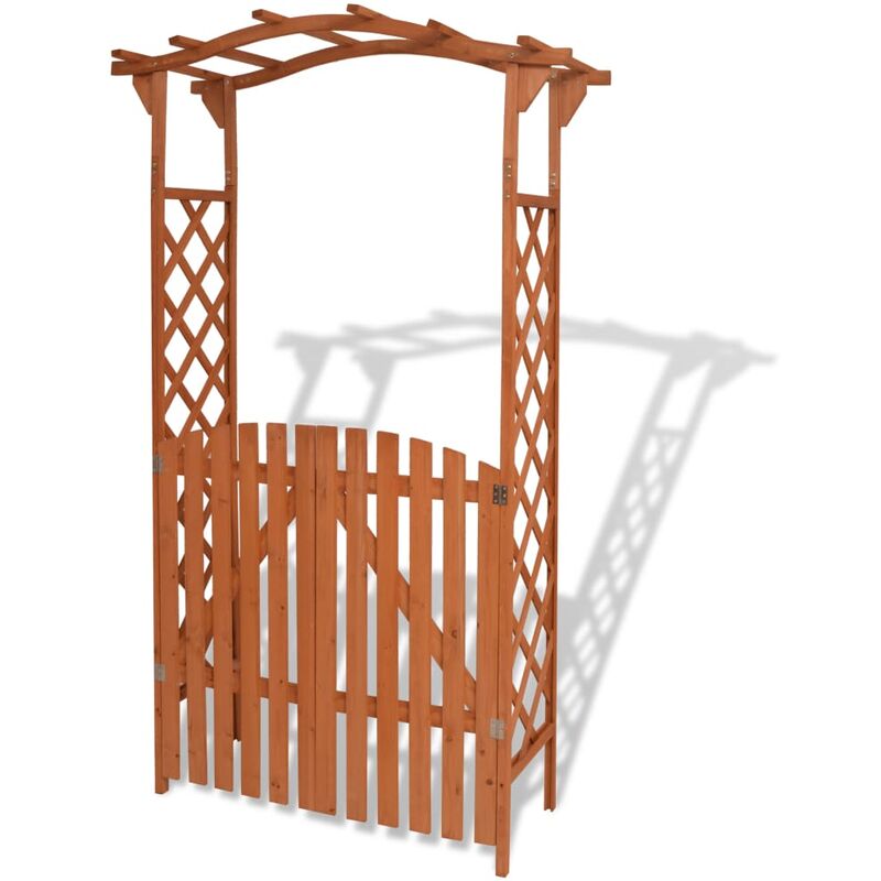 Vidaxl Garden Arch With Gate Solid Wood 120x60x205 Cm Brown Vidaxl Garden Arch With Gate Solid Wood, Wooden Garden Archway With Gate