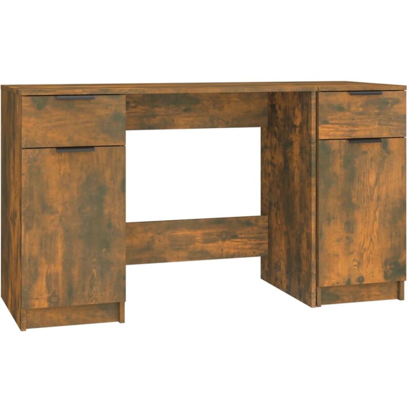 Desk with Side Cabinet Smoked Oak Engineered Wood vidaXL