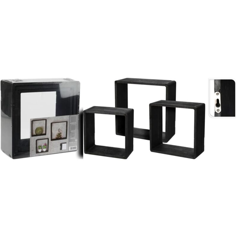 3 Piece Wood Display Rack Set 28.5x28.5x12 cm Black H&S Collection