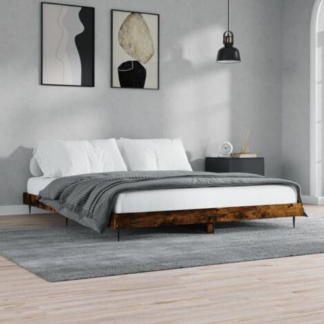 Bed Frame without Mattress Smoked Oak 200x200 cm Engineered Wood vidaXL (1/5)