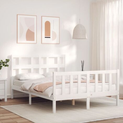 Bed Frame without Mattress White 140x200 cm Solid Wood Pine vidaXL (1/5)