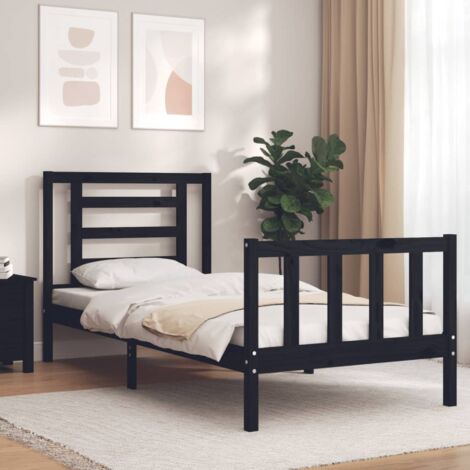 Bed Frame without Mattress Black Small Single Solid Wood Pine vidaXL (1/5)