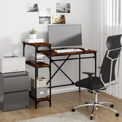 Desk with Shelves Smoked Oak 105x50x90 cm Engineered Wood&Iron vidaXL (1/5)