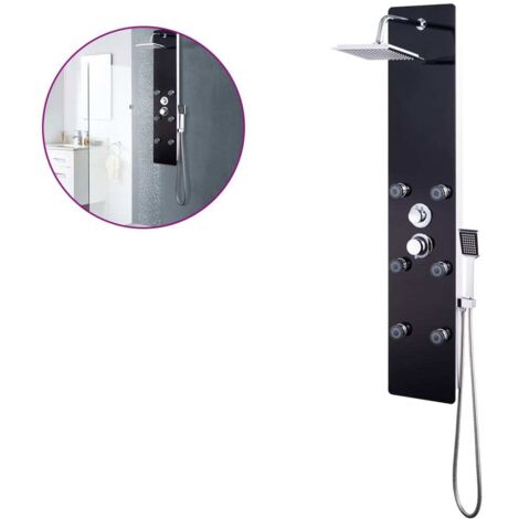 Shower Panel Unit Glass 25x44.6x130 cm Black vidaXL