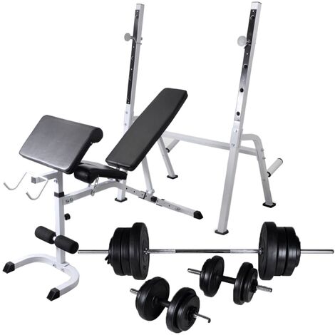 Workout Bench with Weight Rack, Barbell and Dumbbell Set 60.5kg vidaXL