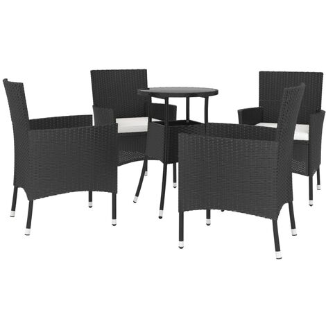 5 Piece Garden Bistro Set with Cushions Black Poly Rattan vidaXL (1/5)