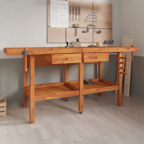 Workbench with Drawers and Vices 192x62x83 cm Solid Wood Acacia vidaXL