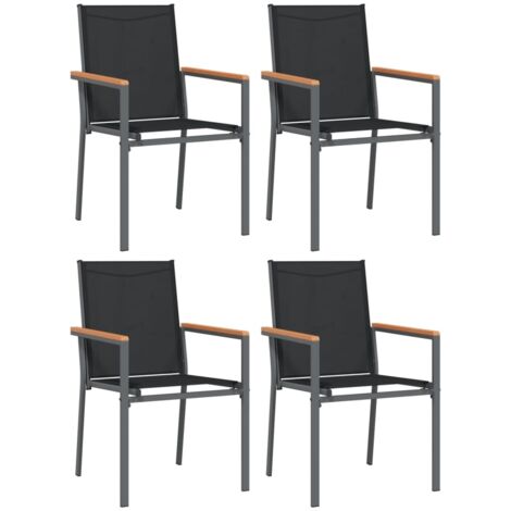 Garden Chair  Set of 4  Black  Textilene, powder-coated steel, WPC vidaXL